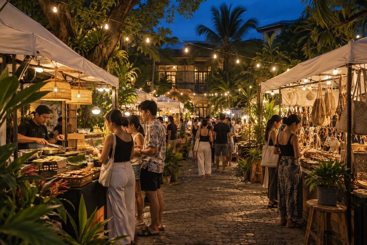 Illustrative night market scene