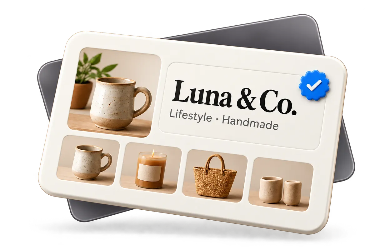 A floating brand profile with handmade products